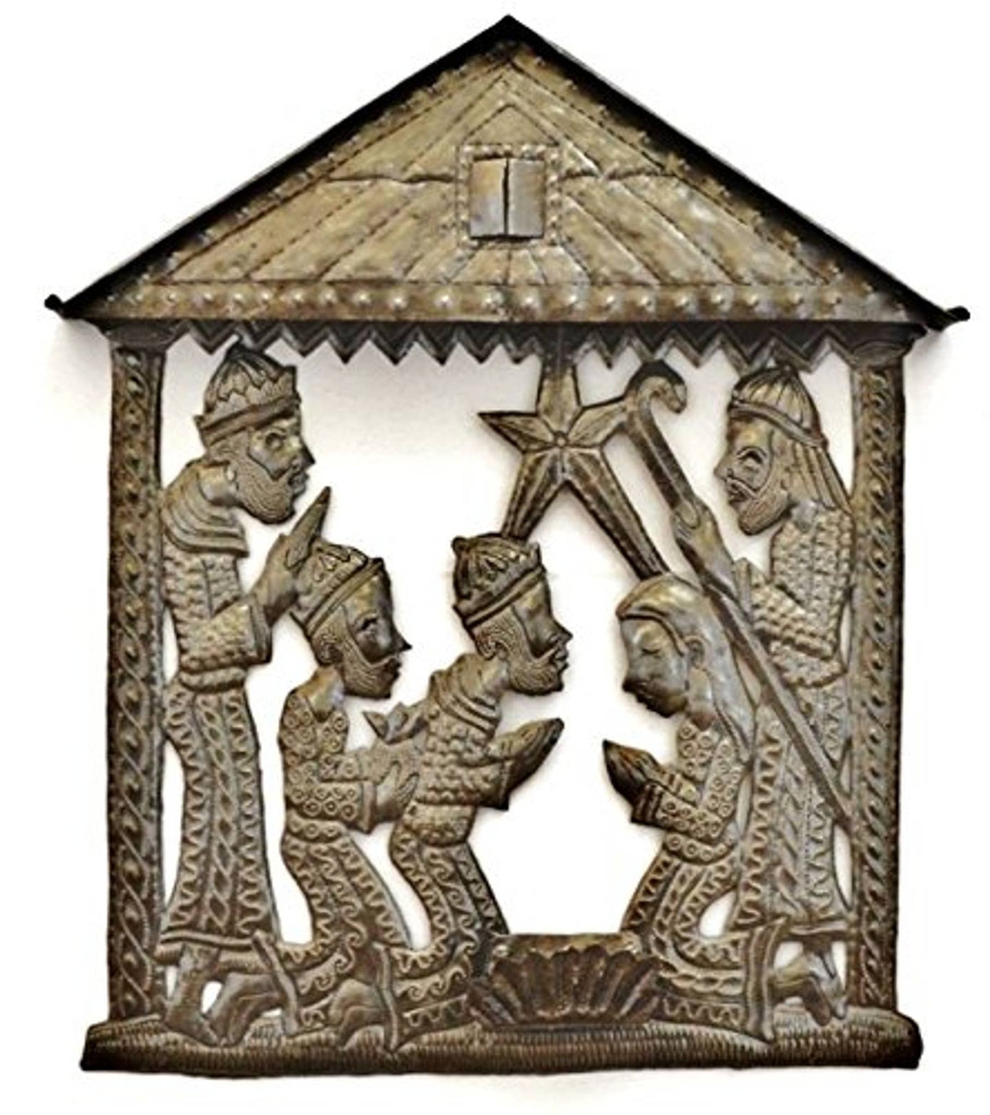 Nativity with Magi – Haitian Recycled Steel Wall Art 12"x14"
