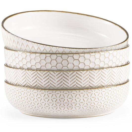Ceramic Pasta Bowls, 40 oz, Set of 4, Cream/Copper, Narbonne Collection
