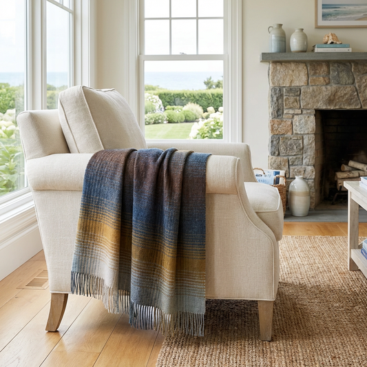 Highland Tweeds Shetland Lambswool Ombre Throw - Blue