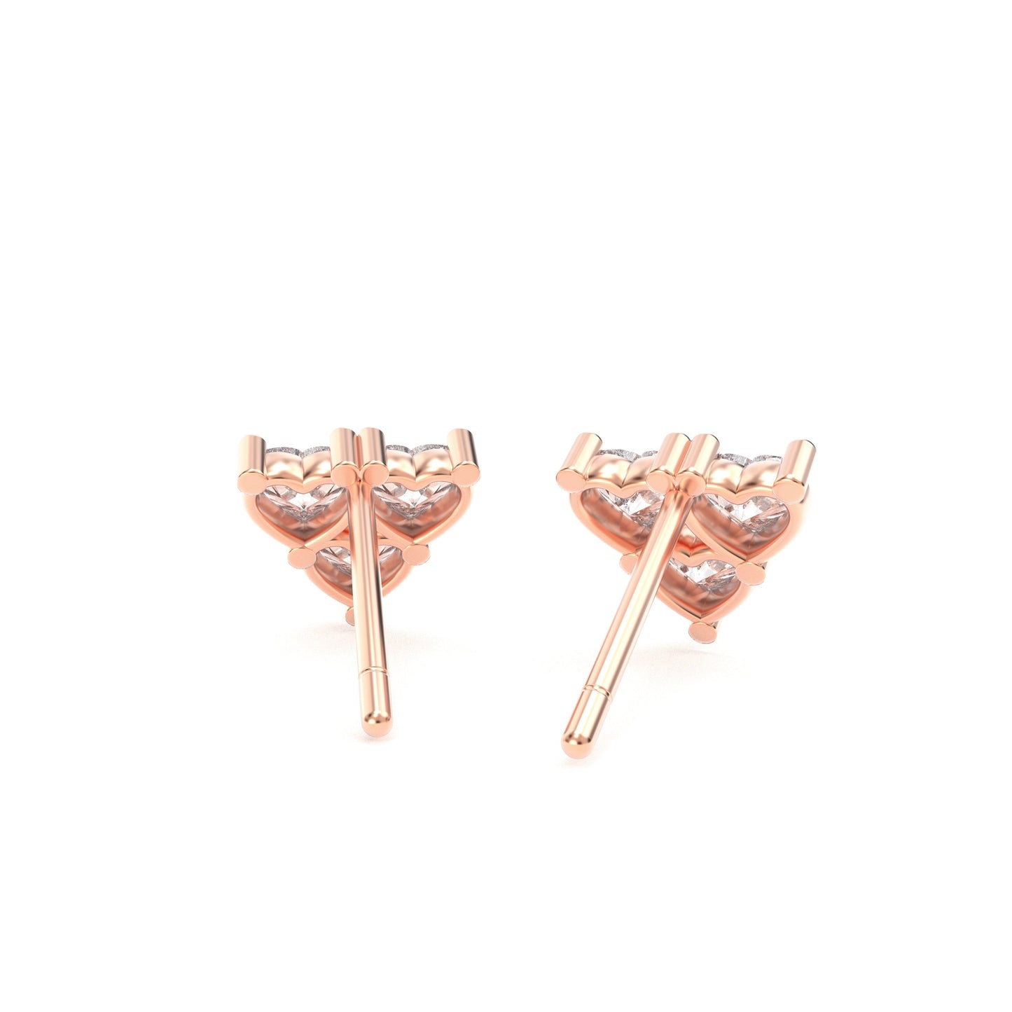 Story of Three Hearts Lab Grown Diamond Heart Stud Earrings Rose Gold