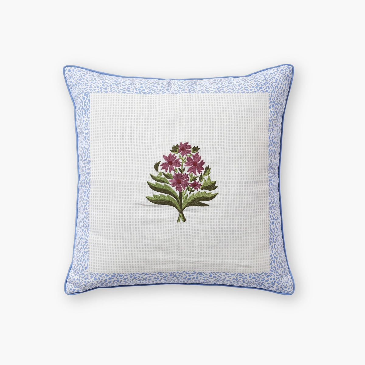 Rumi Floral Embroidered Linen Pillow Cover – Blue