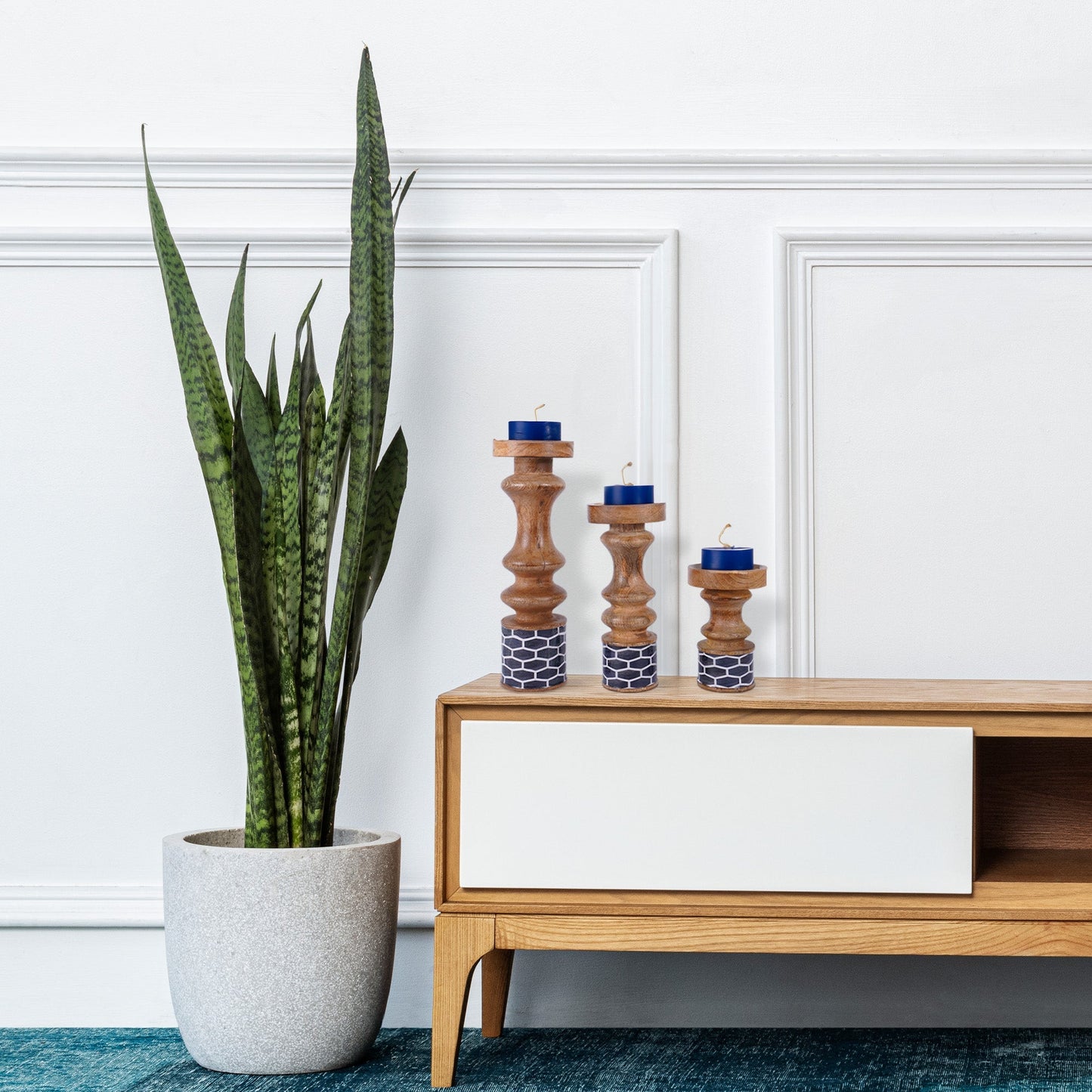 Gramercy Mango Wood Candleholders – Blue Set of 3
