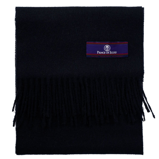 Prince of Scots Fringed Merino Wool Scarf - Navy