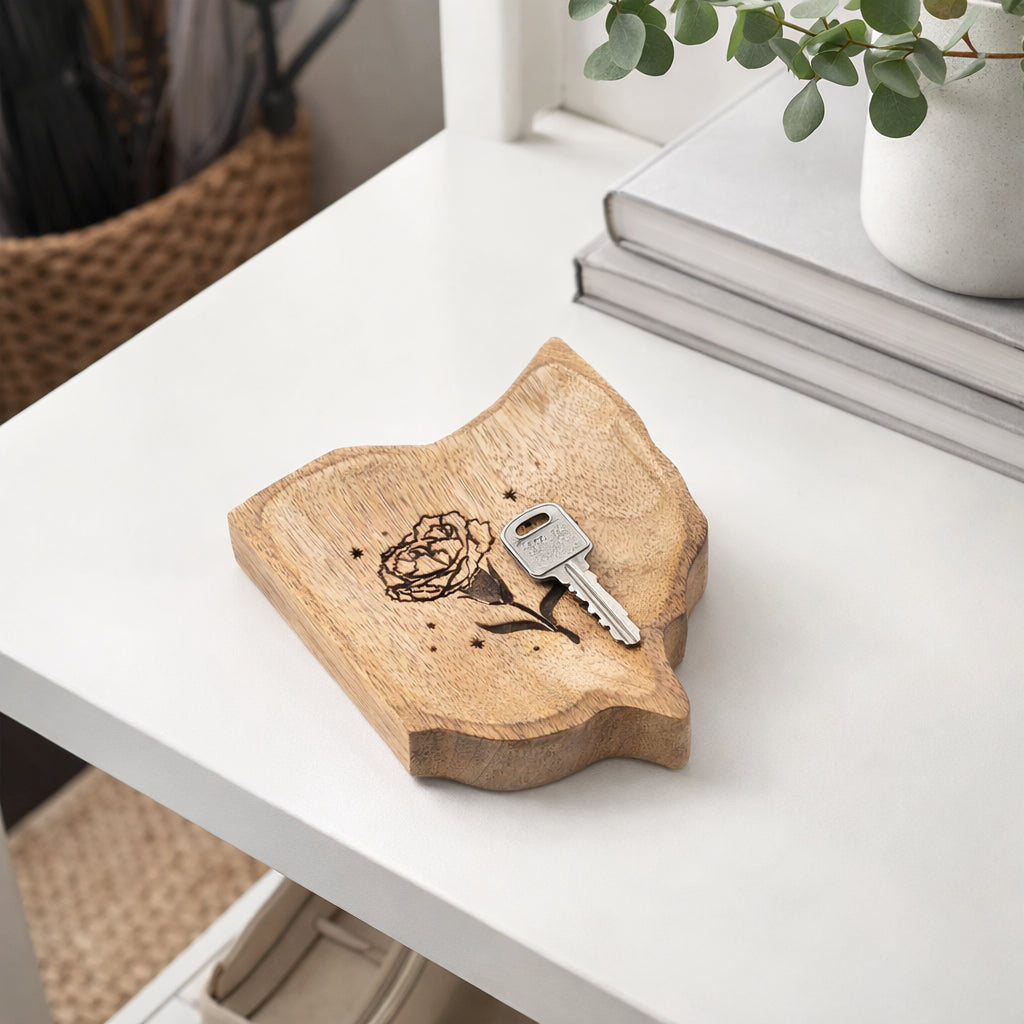 Ohio State Carnation Trinket Dish - Mango Wood