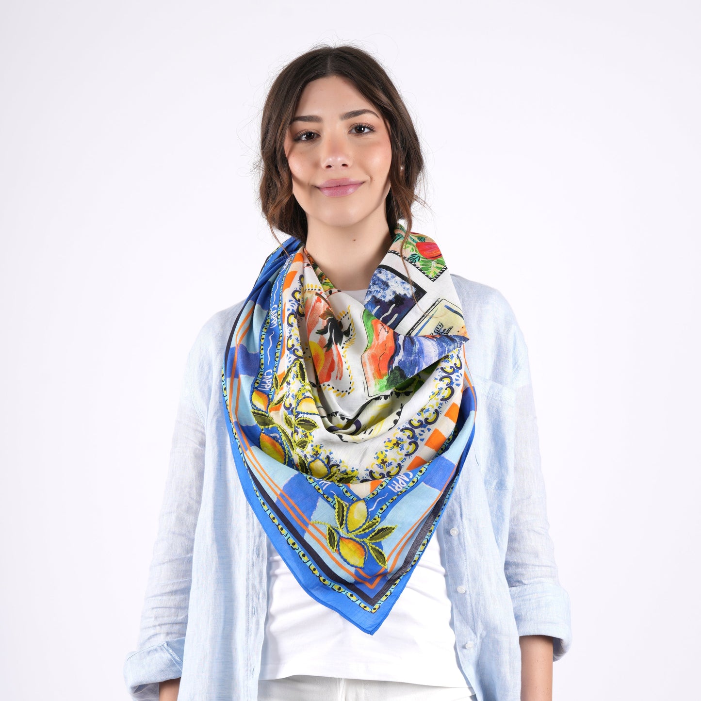 Capri Postcard Square Scarf - Blue