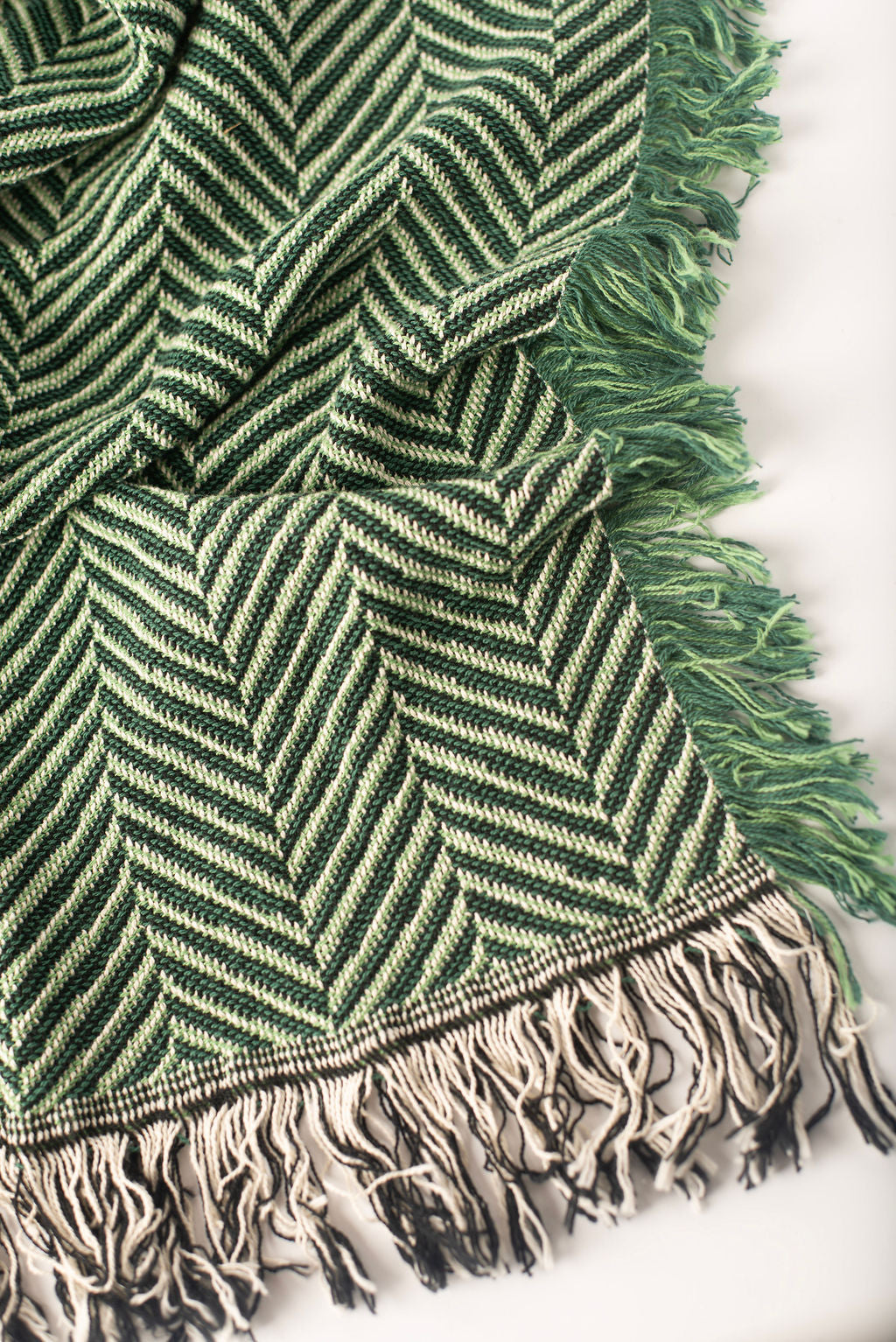 Green Herringbone Jacquard Woven Throw