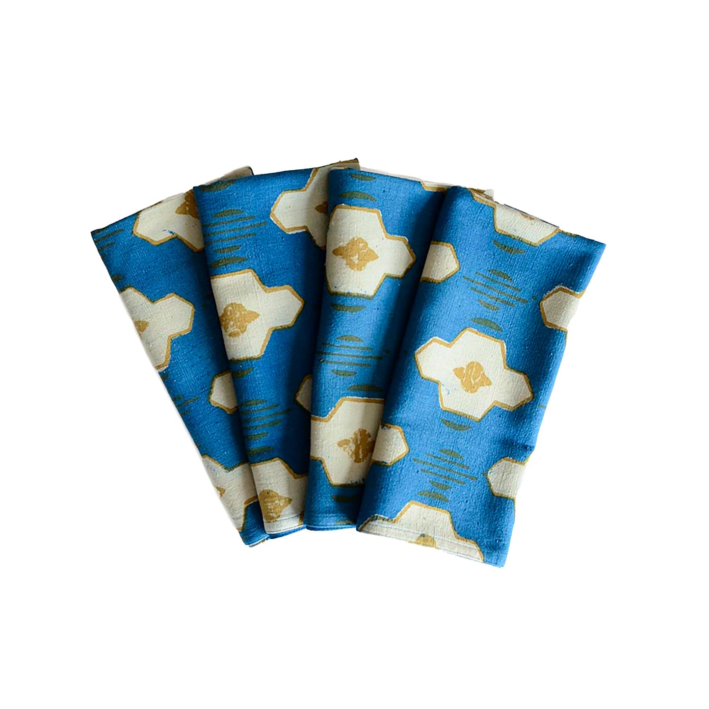 Modern Block Print Cloth Napkins (Set of 4) - Hopi Blue
