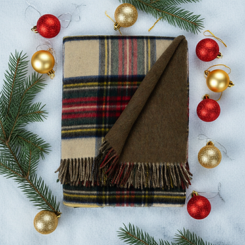 Prince of Scots Double Merino Wool Reversible Throw – Antiqued Dress Stewart Tartan
