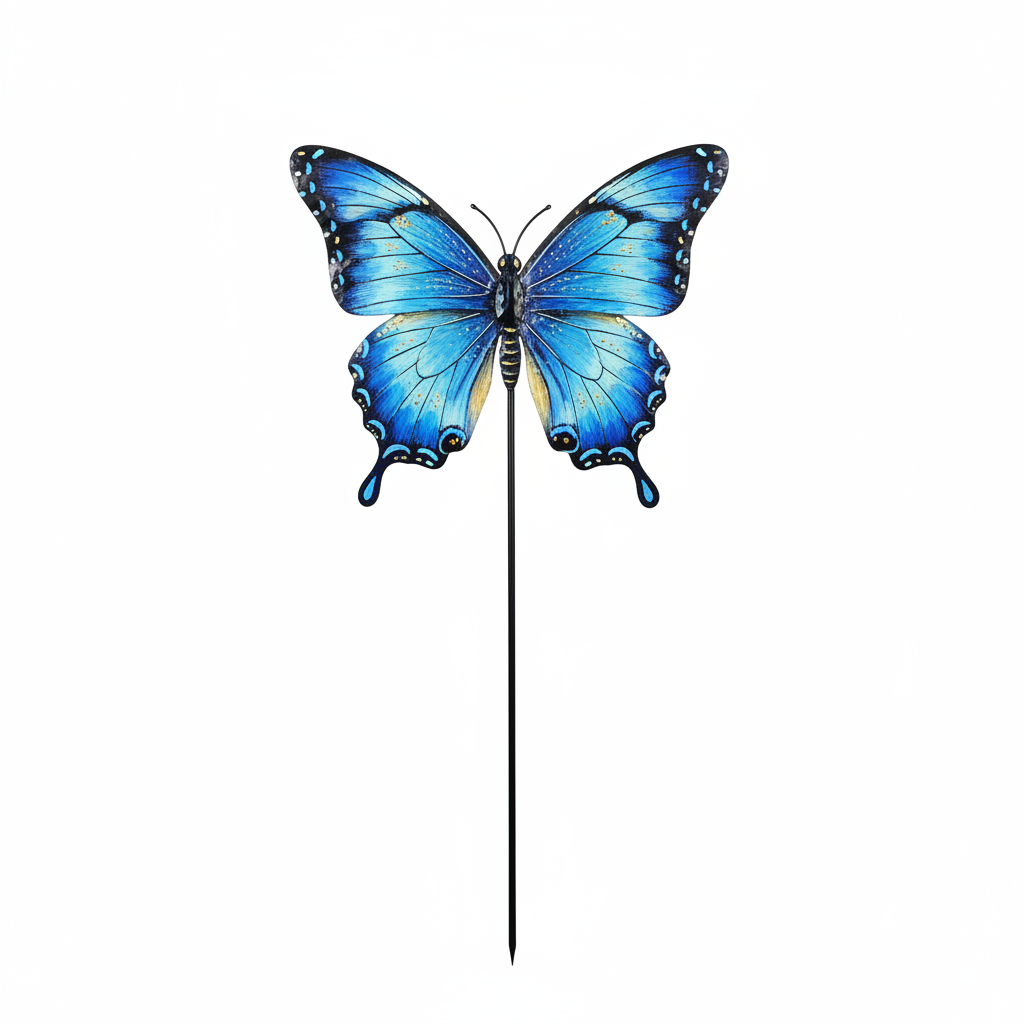 Cerulean Butterfly Painted Garden Stake