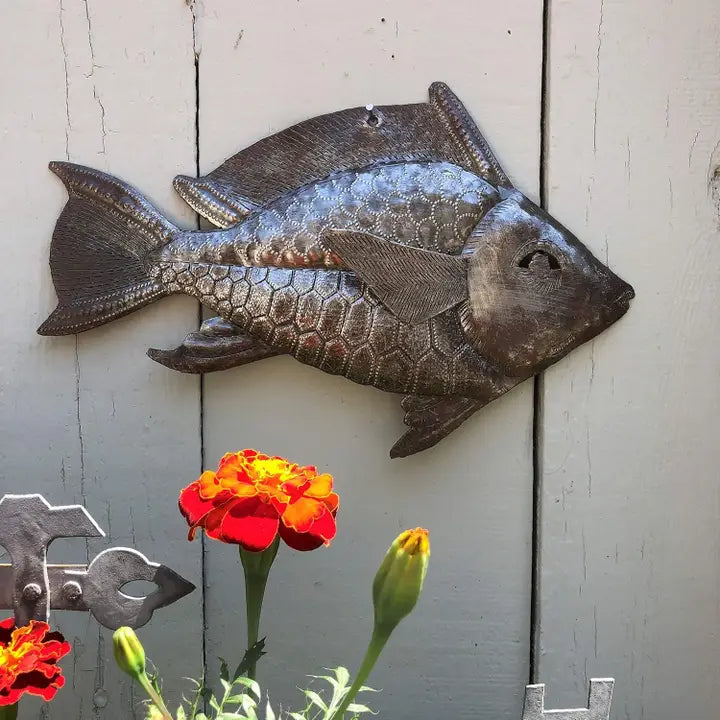 Haitian Metal Tropical Fish Wall Art Fair Trade 11" x 7" 