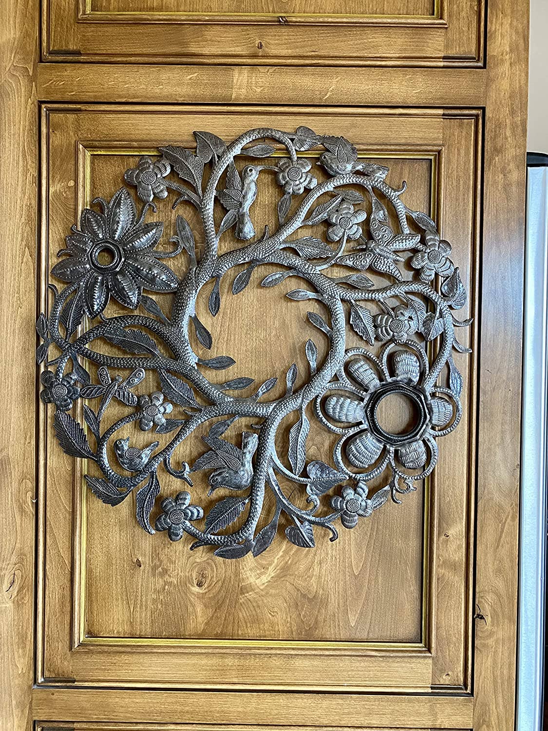 23" Organic Floral Wreath, Handmade Recycled Steel, Wall Hanging Art