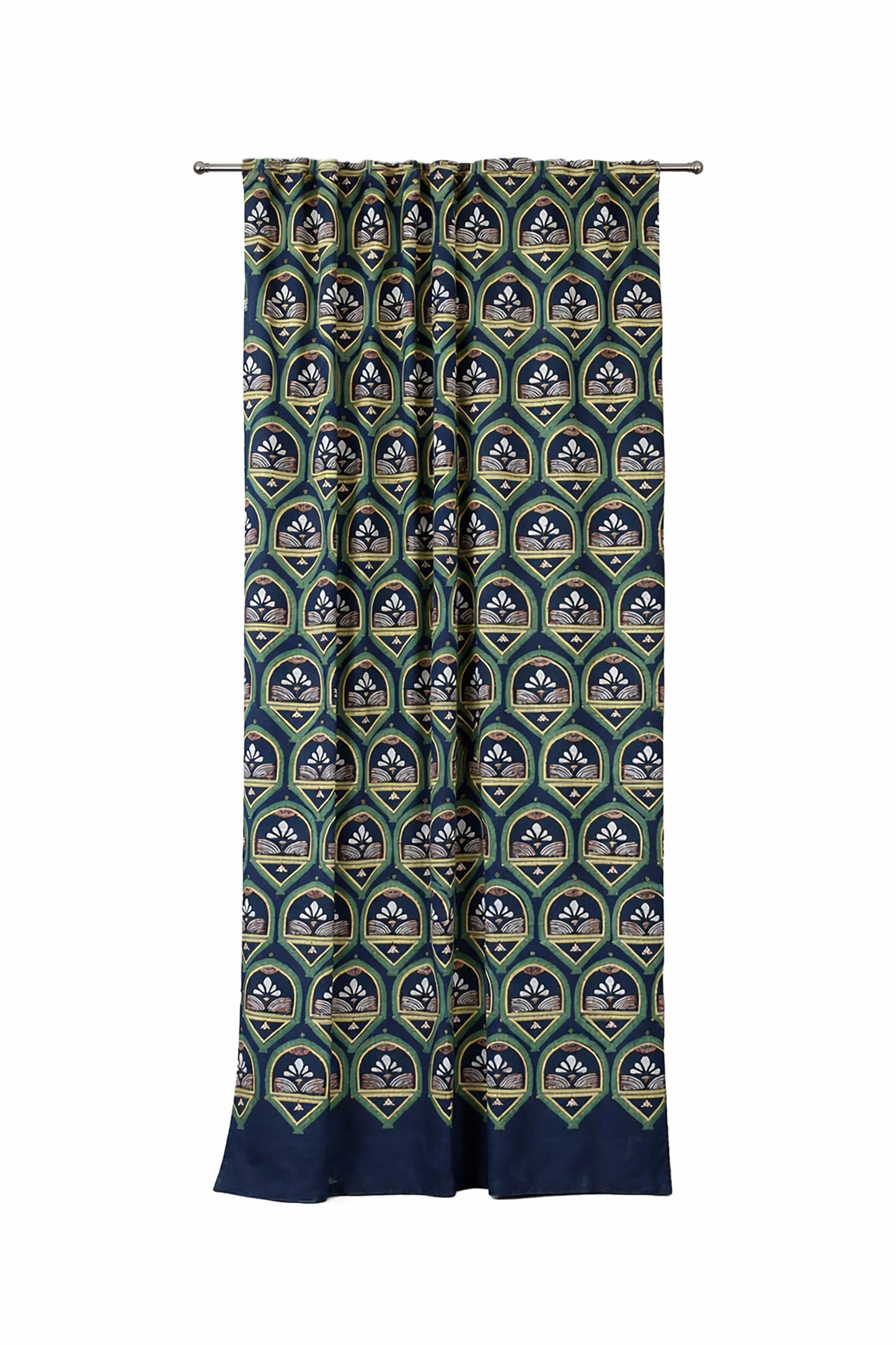Hand Block Print Cotton Curtain, Sustainable Window Drape - Rajkumari