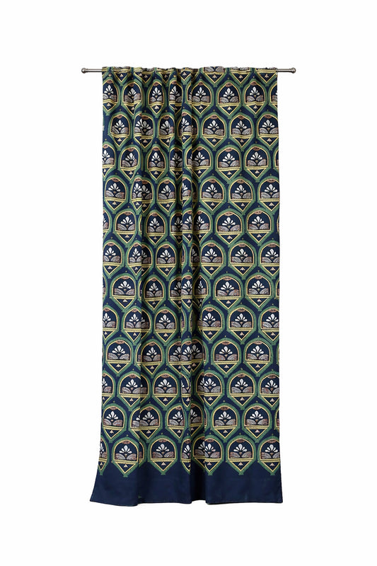 Hand Block Print Cotton Curtain, Sustainable Window Drape - Rajkumari