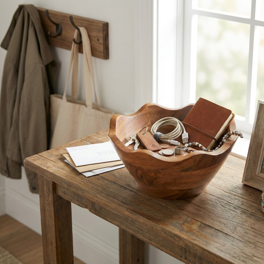 Acacia Wood Scallop Bowl, Natural Finish