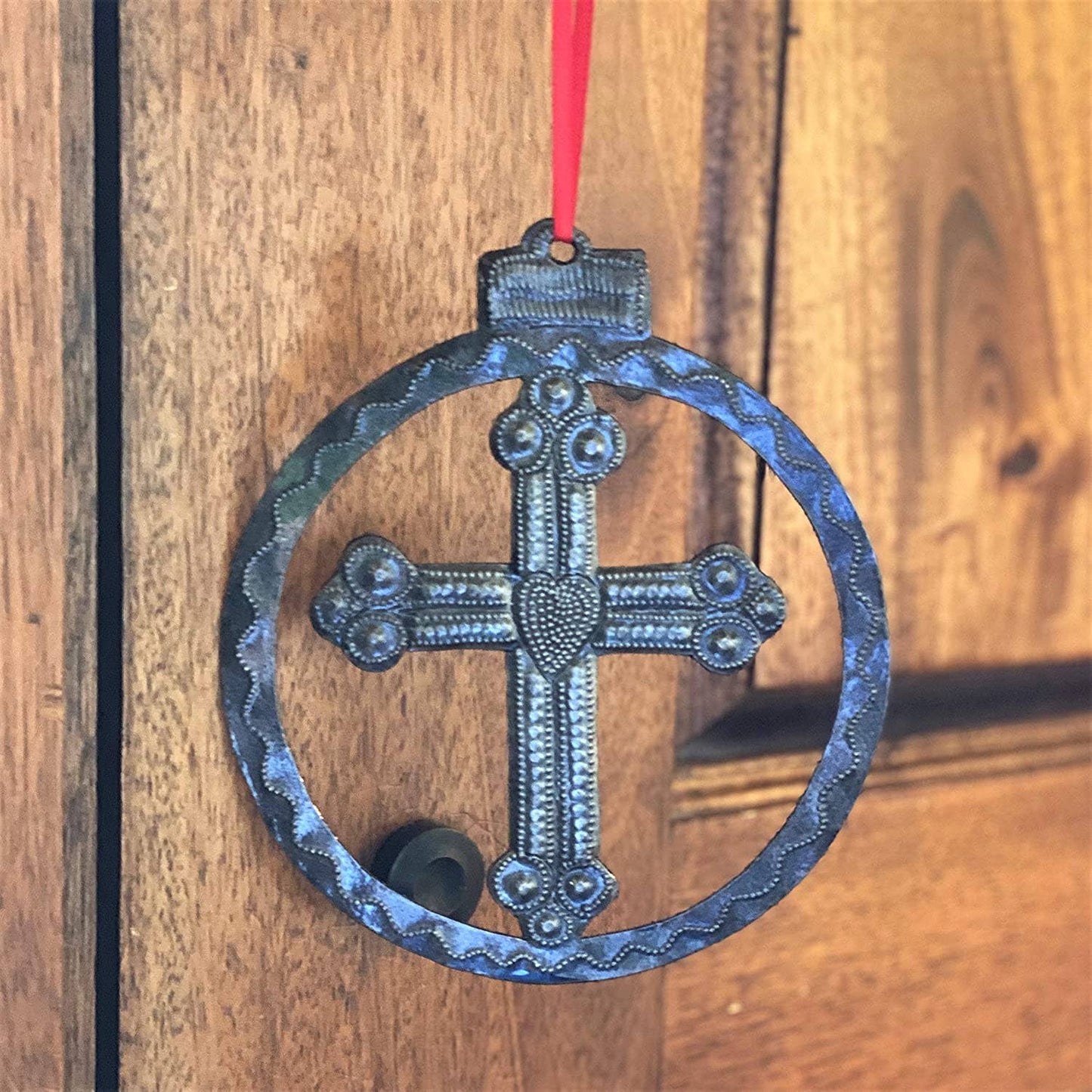 5.5" Handmade Cross Ornament, Fair Trade, Recycled