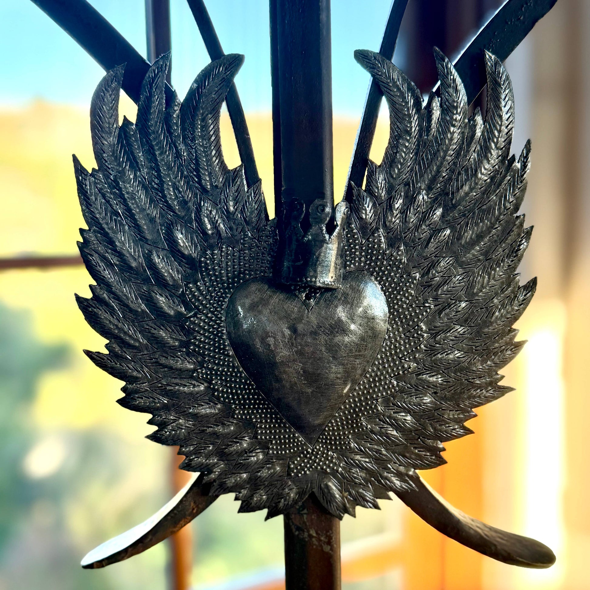Sacred Heart Angel Wings Crown Haitian Metal Art Handmade