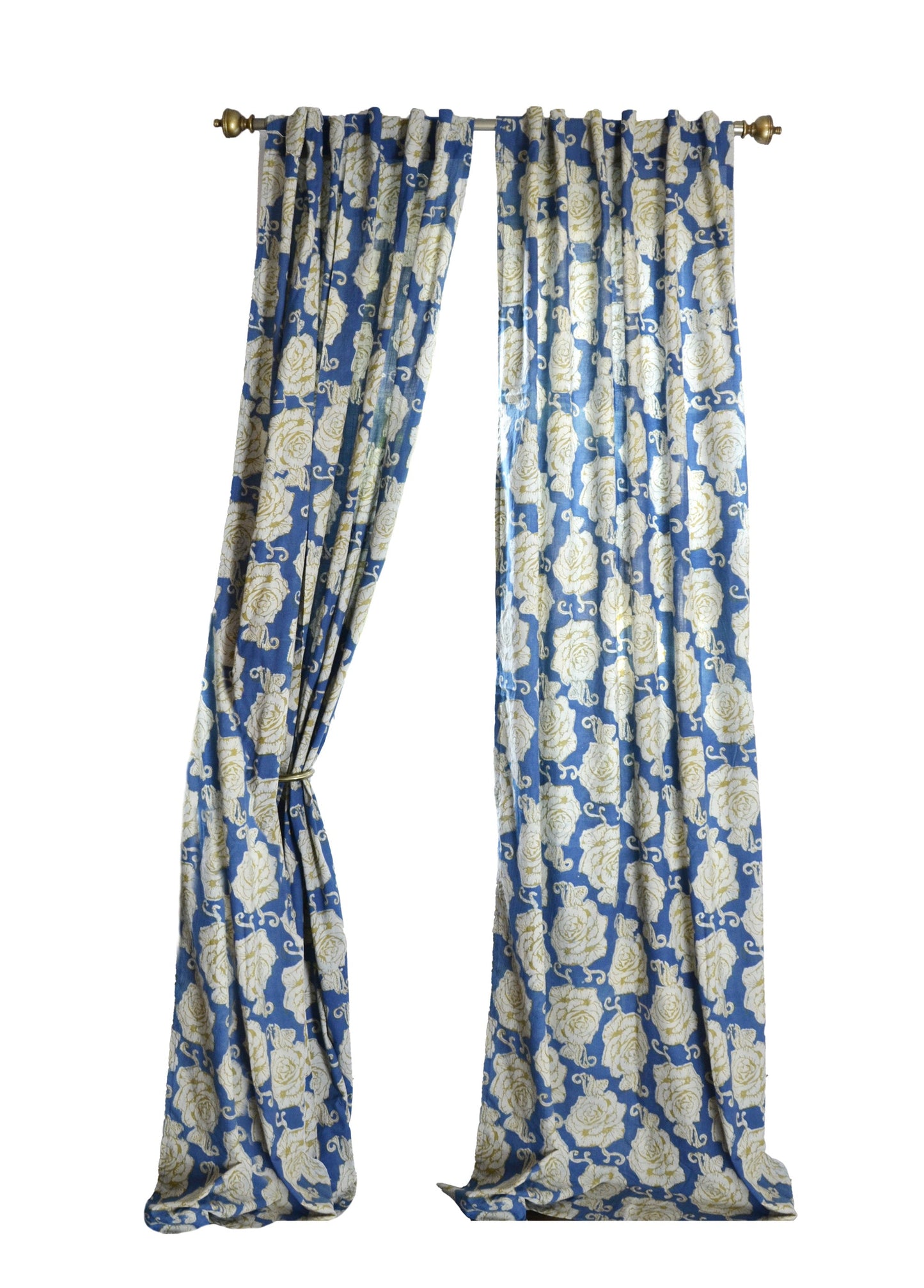 Floral Block Print Curtain, Boho Window Panel - Rose Gold