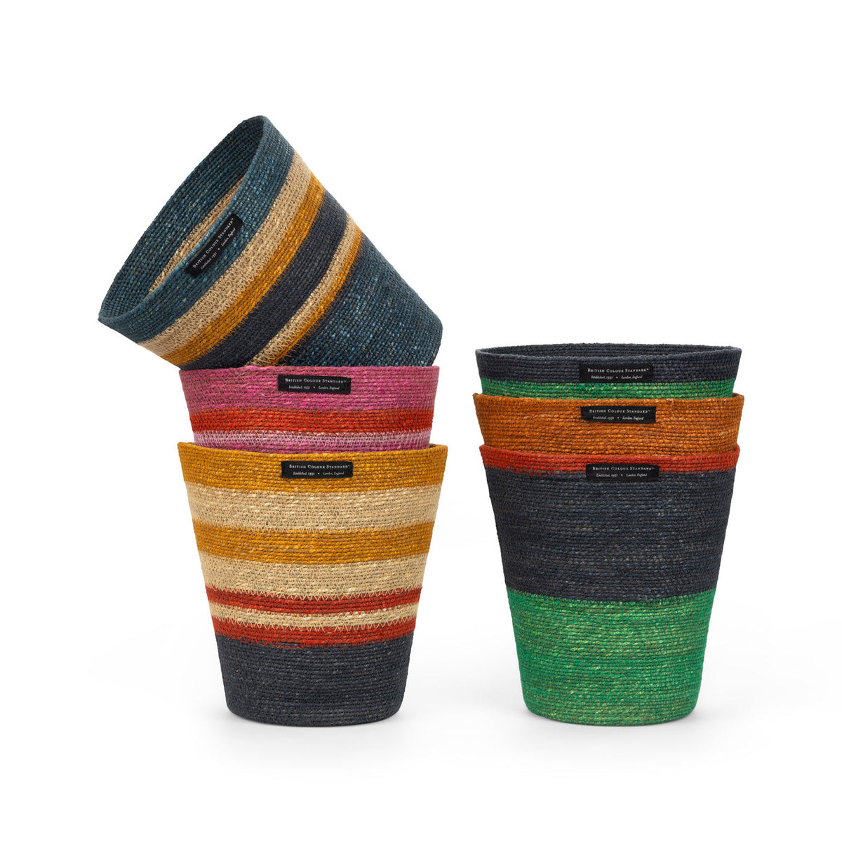 Striped Seagrass Waste Paper Basket in Pompadour / Midnight