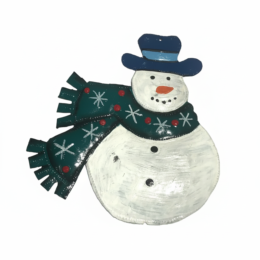 Painted Snowman & Scarf Ornament