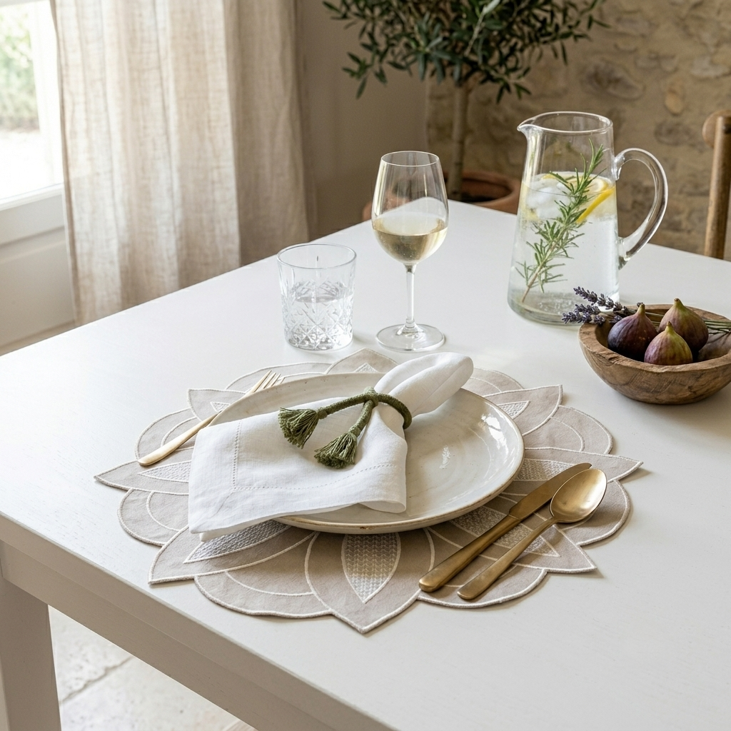 Beige Flower Linen Placemat