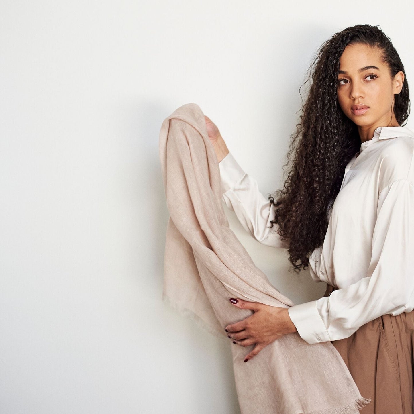 Oat Beige Neutral Hand Woven Soft Linen Silk Scarf