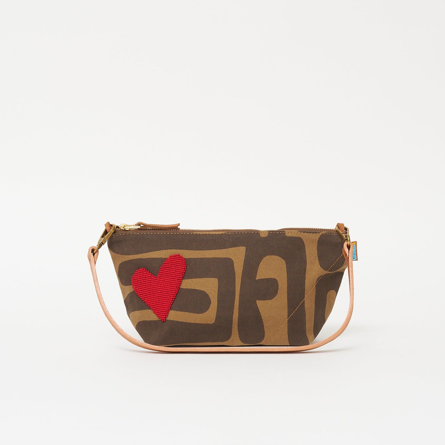 Large Convertible Pouch - Mocha Kuba with Red Beaded Heart