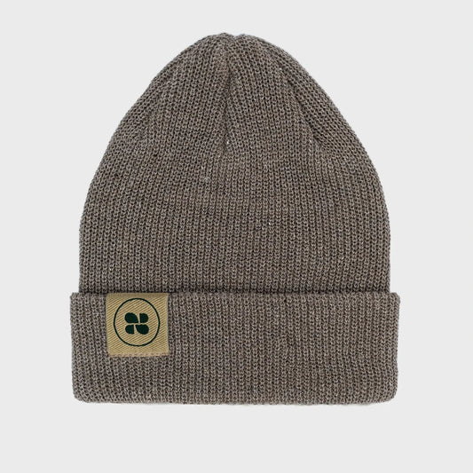 Eco-conscious beige beanie made with recycled fabrics