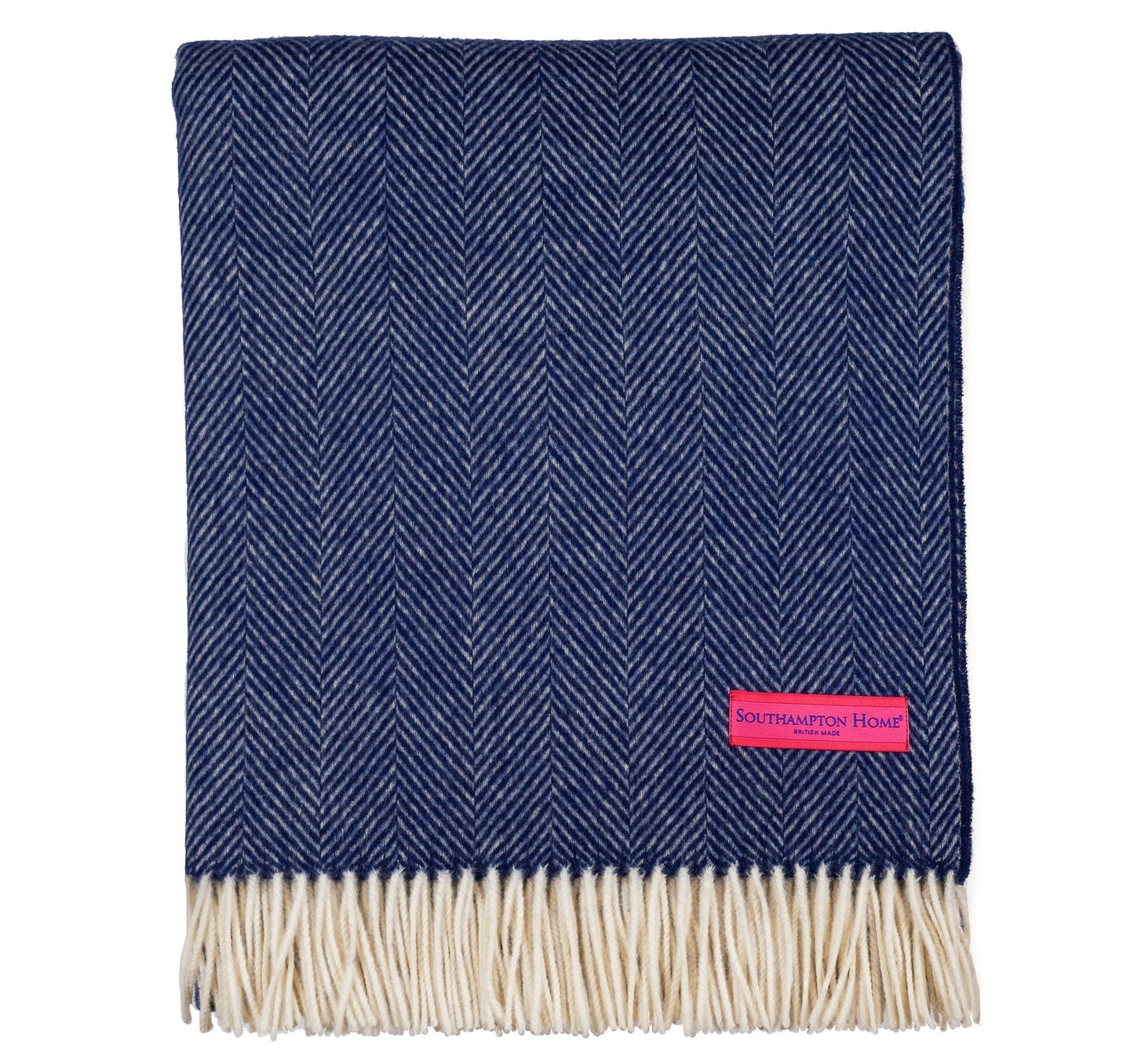 Southampton Home Merino Wool Herringbone Throw - Classic Navy