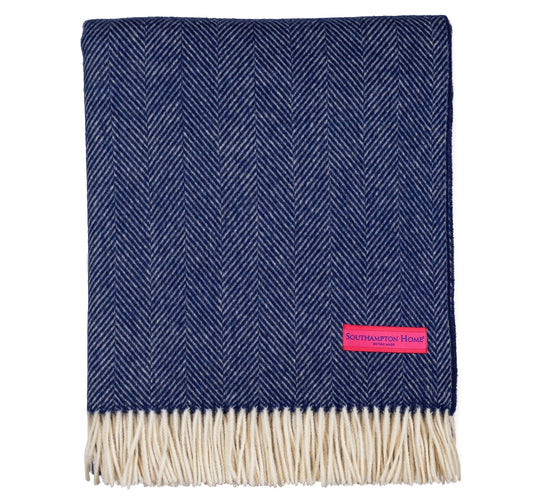 Southampton Home Merino Wool Herringbone Throw - Classic Navy