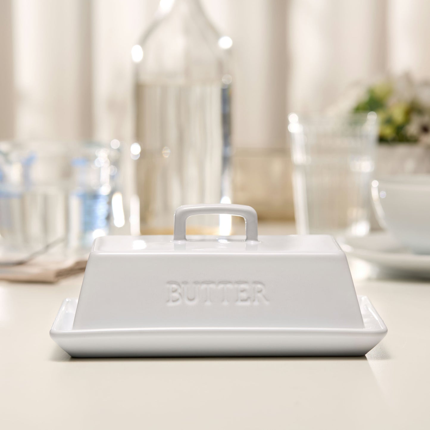 Ceramic Extra Large Butter Dish with Lid, White
