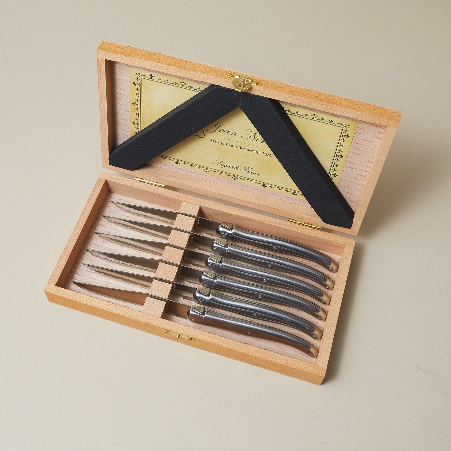 Laguiole 6 Piece Steak Knife Set, Stainless Steel in Wood Presentation Box