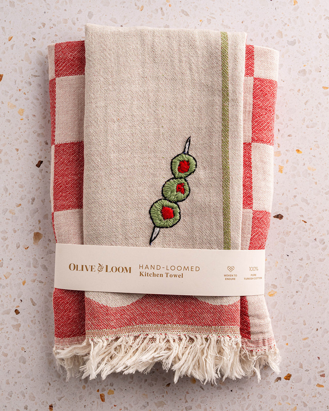 Olive Hand-Stitched Kitchen Towel Set