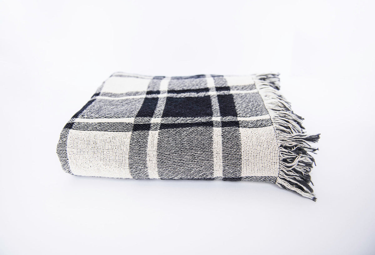 Black and White Plaid Jacquard Woven Throw