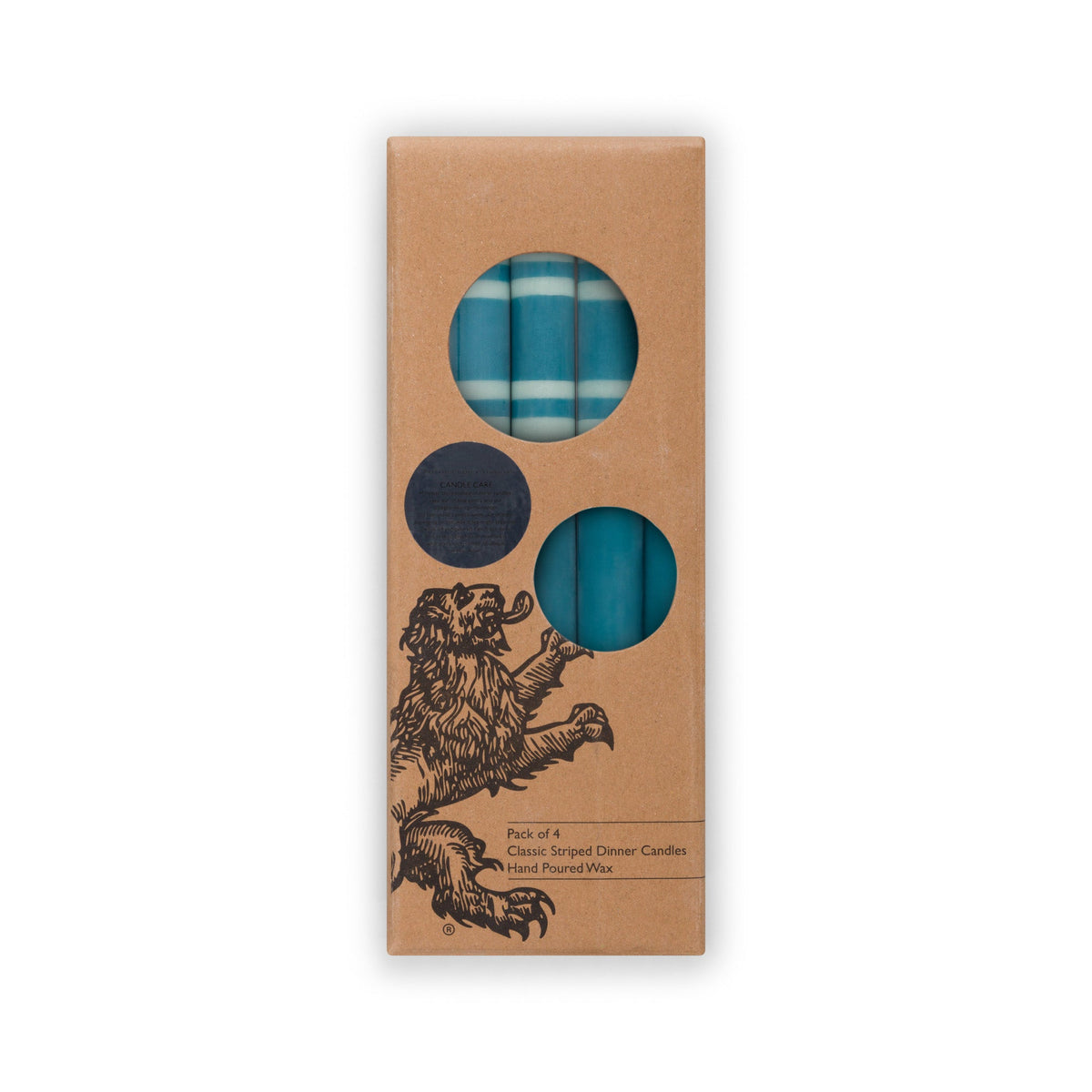 Striped Dinner Candles in Opaline Green and Petrol Blue