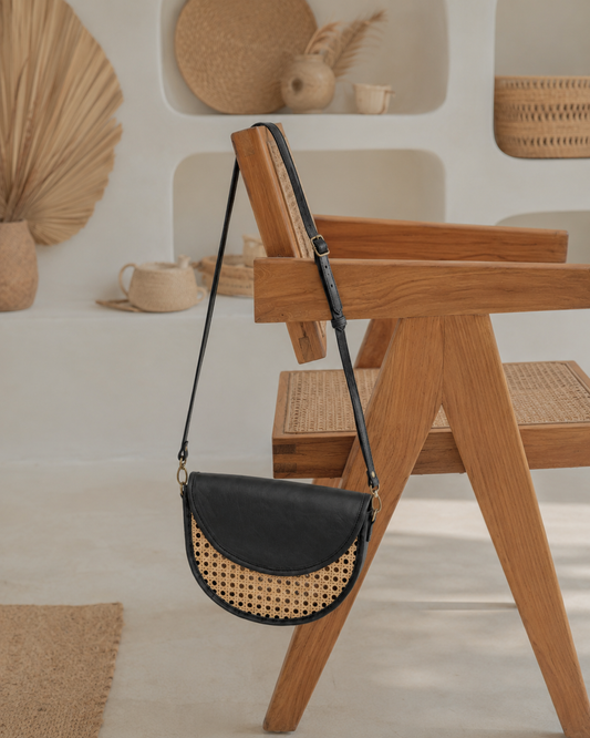 Raja Leather and Cane Crossbody
