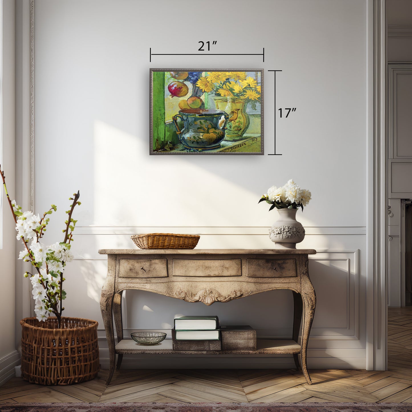 Flowers and Painted Vases in Gold Beaded Frame