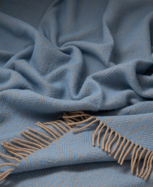 Highland Tweeds Herringbone Pure New Wool Throw ~ Peconic Blue ~