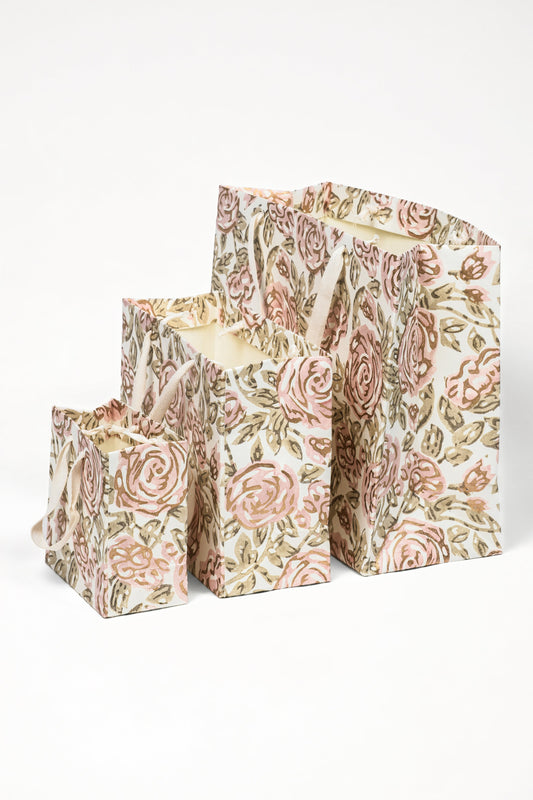 Blockprint Gift Bag in Rose Garden