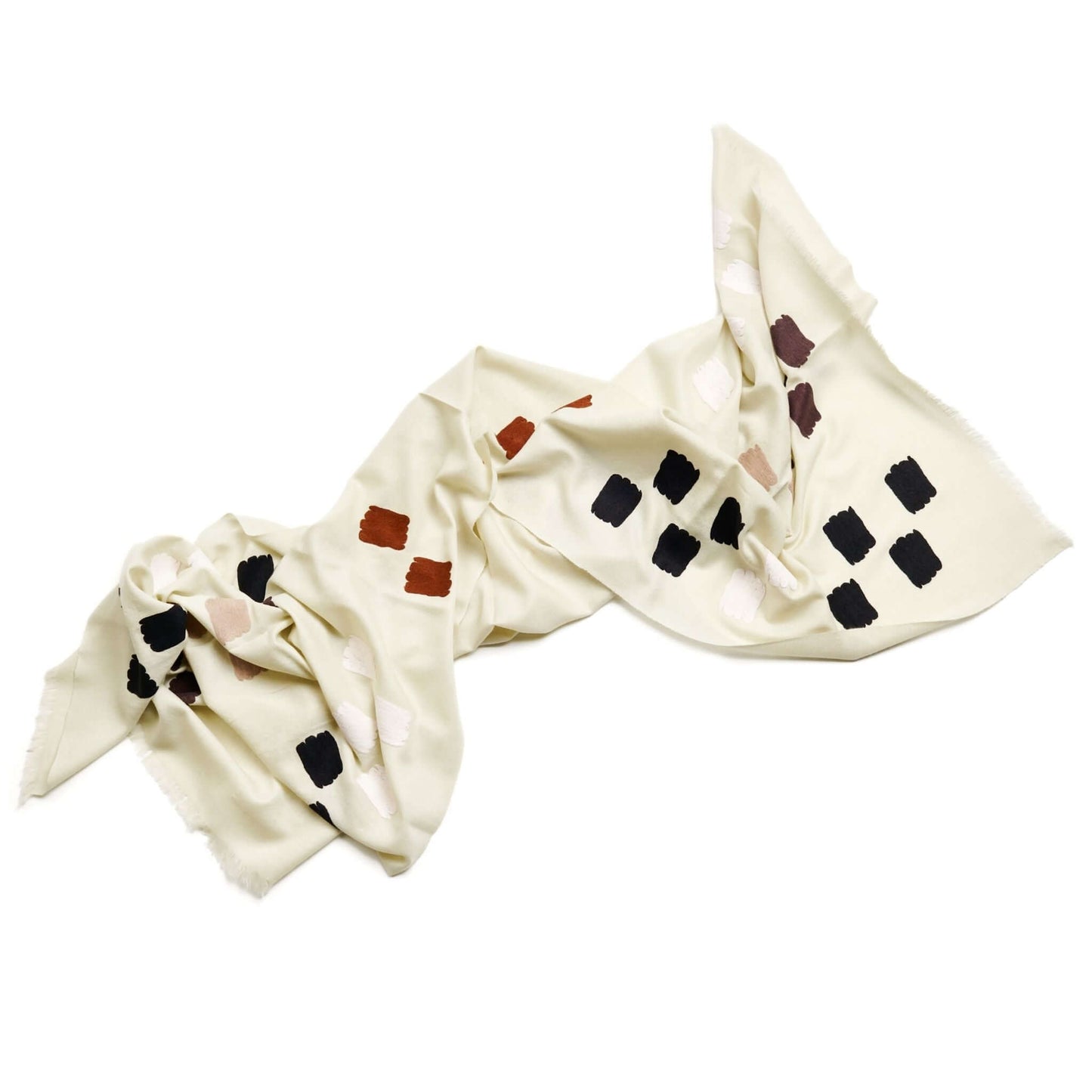Off White Dahlia Hand Embroidered Hand Woven Modern Artisanal Scarf