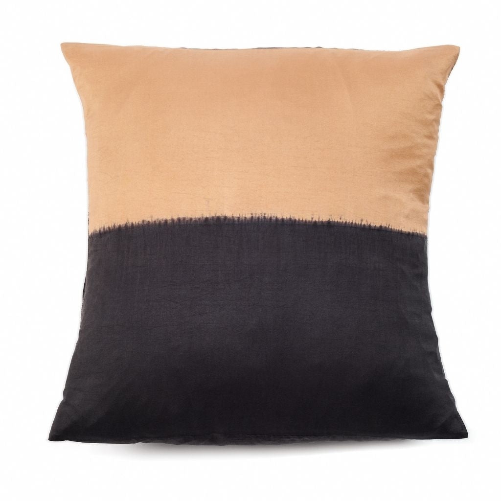 Kala Black & Gold Color Block Mulberry Silk Square Pillow Cover