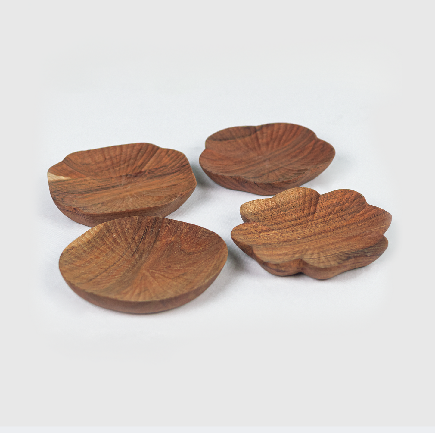 S/4 Handcarved Wooden Trinket Trays Gift Set