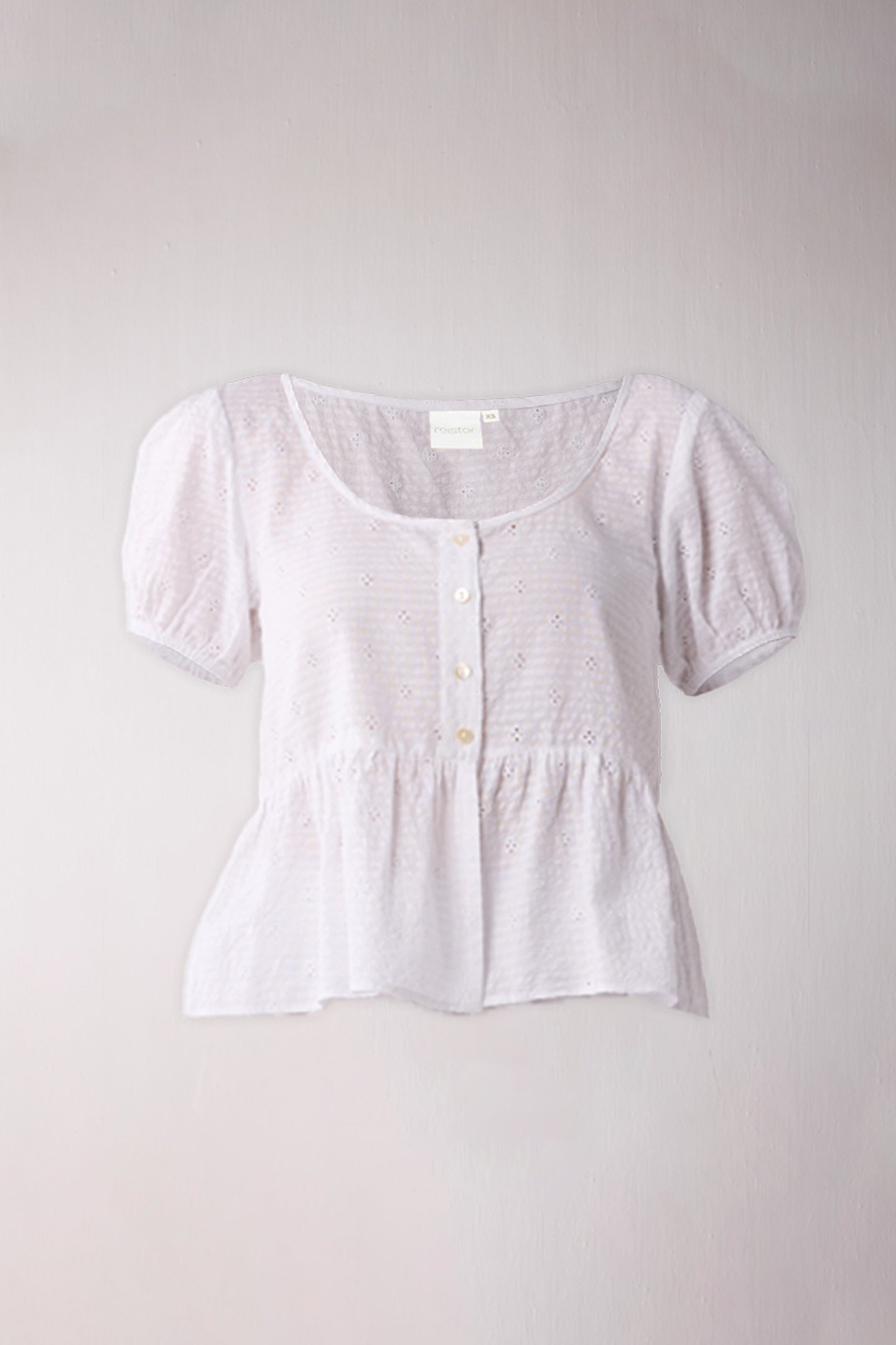 Embroidered Peplum Top with Puff Sleeves in White