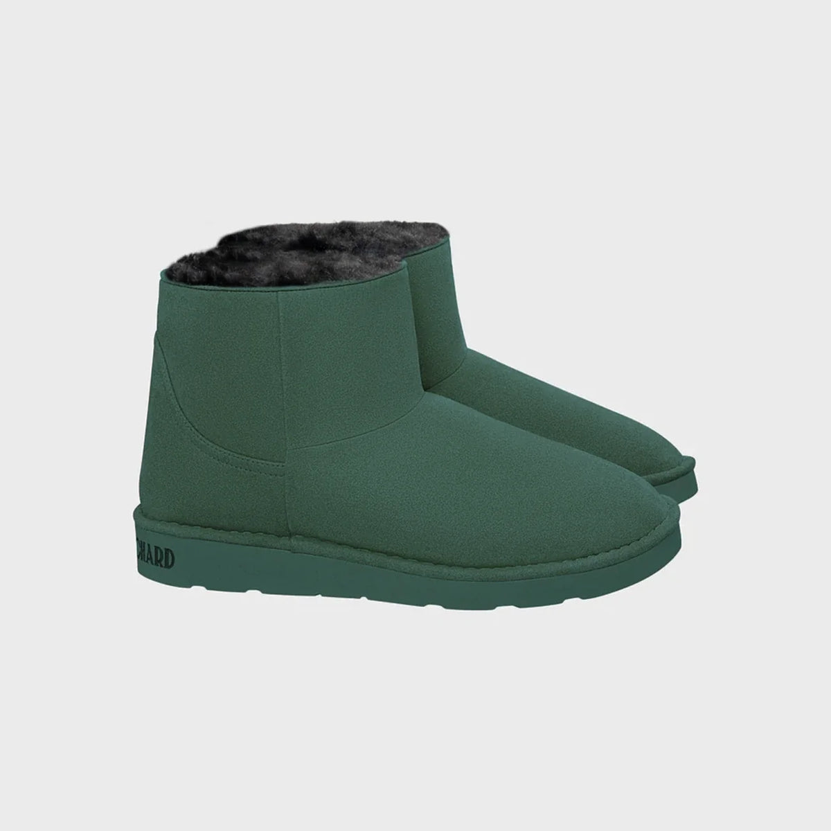 Ethical dark green vegan ankle boots with faux fur