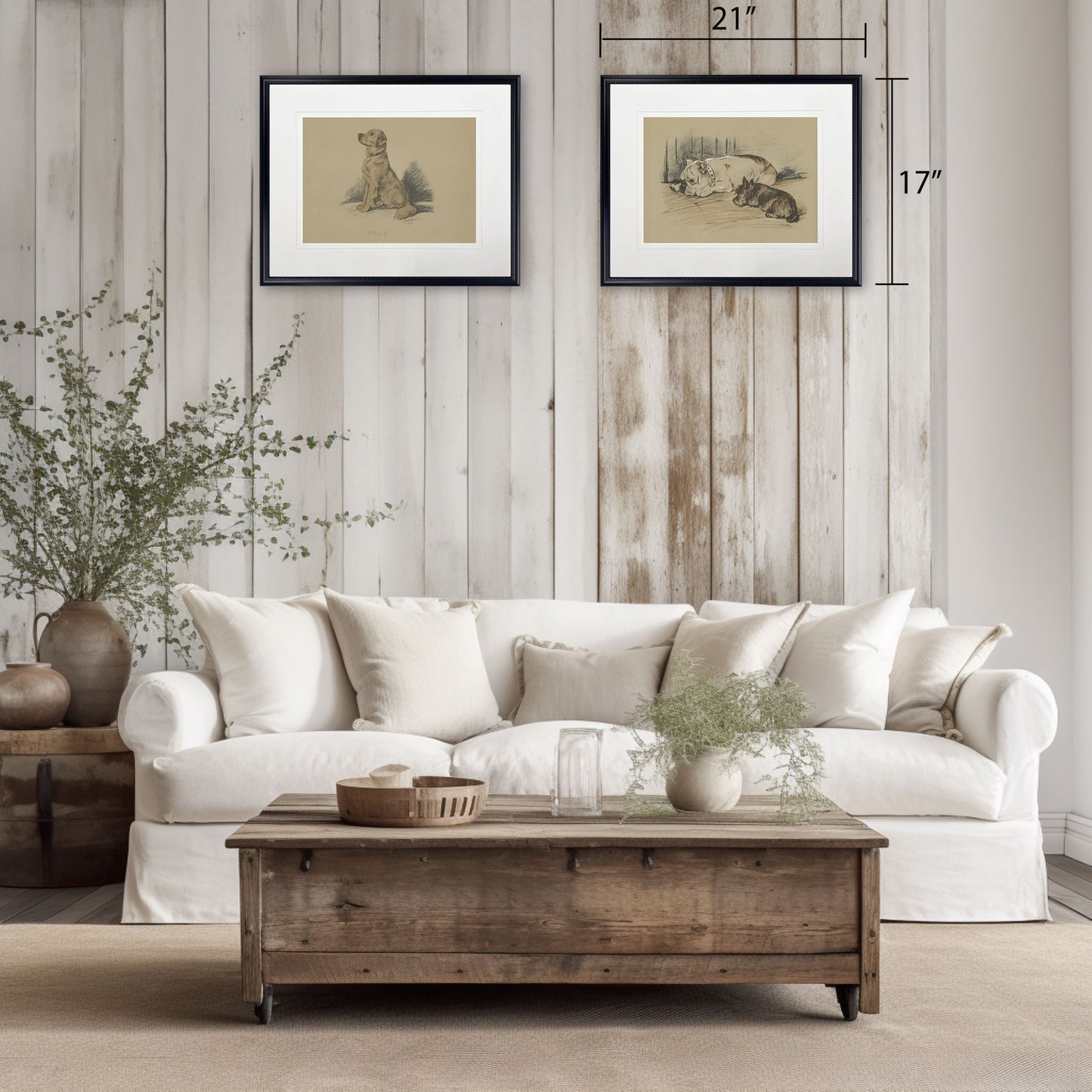 Sitting Dog Sketch Print in Black Frame