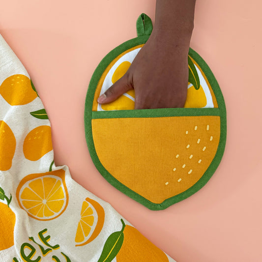 Lemon Tea Towel and Pot Holder Set