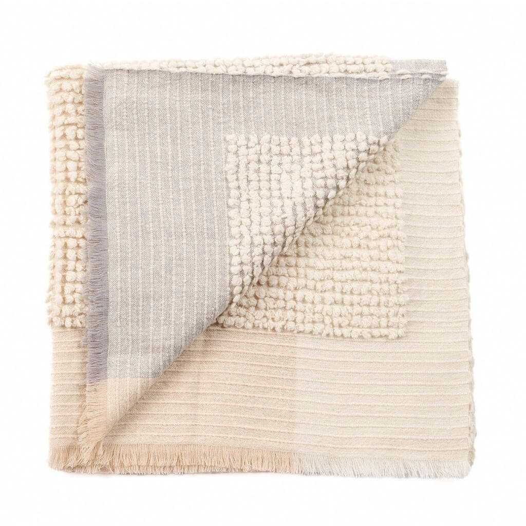 Butterscotch White Handloom Textured Plush Merino Throw