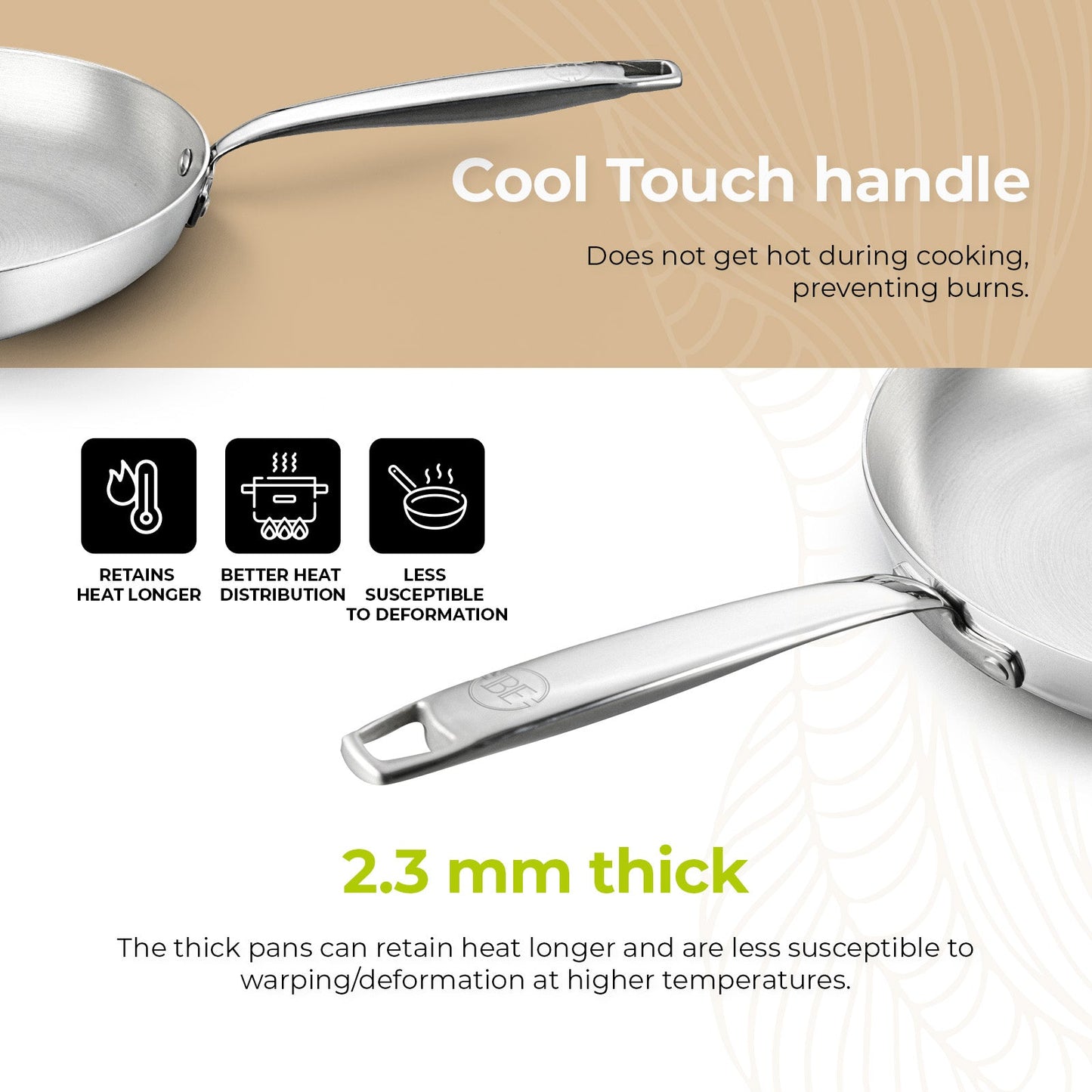 BE | LIVING - Essential Series - 10” / 26 cm Frying Pan - Triply Stainless Steel