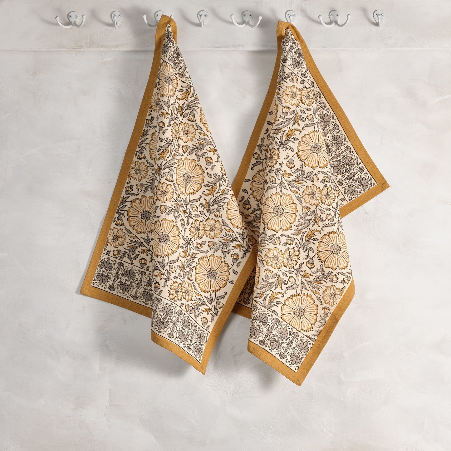 Hand Block Printed Cotton Kitchen Towels | 27″ × 19″ | Set of 2 | Fair Trade | STREAMLINE