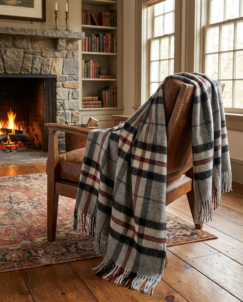Prince of Scots Merino Wool Throw - Grey Thompson