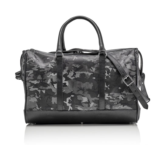 Wanderlust Leather Weekender - Grey Camo